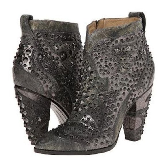 Frye Shoes - Frye Remy Deco Studded Short Ankle Bootie Anthracite Charcoal Gray